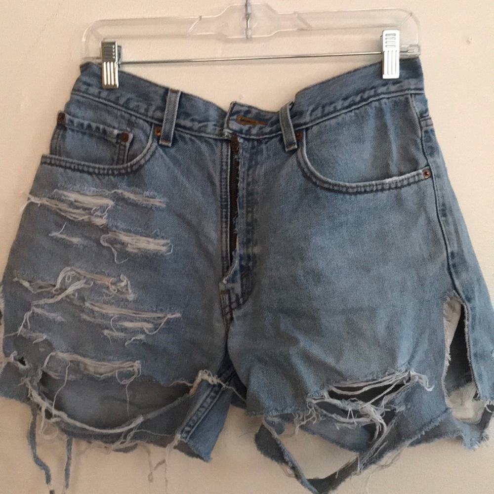 Vintage Lexi Denim Shorts w leather back  pocket